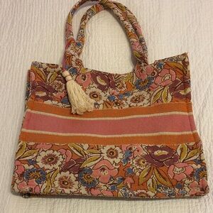 Nalini Floral Patterned Tote Bag - Pink and Orange